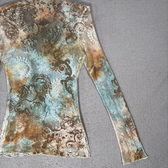 Boston Proper Lace Mesh Stretch Top Size XS Artsy Boho Layering Sheer Y2K Grunge - Picture 12 of 16